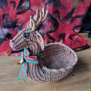 Vintage Wicker Reindeer Basket